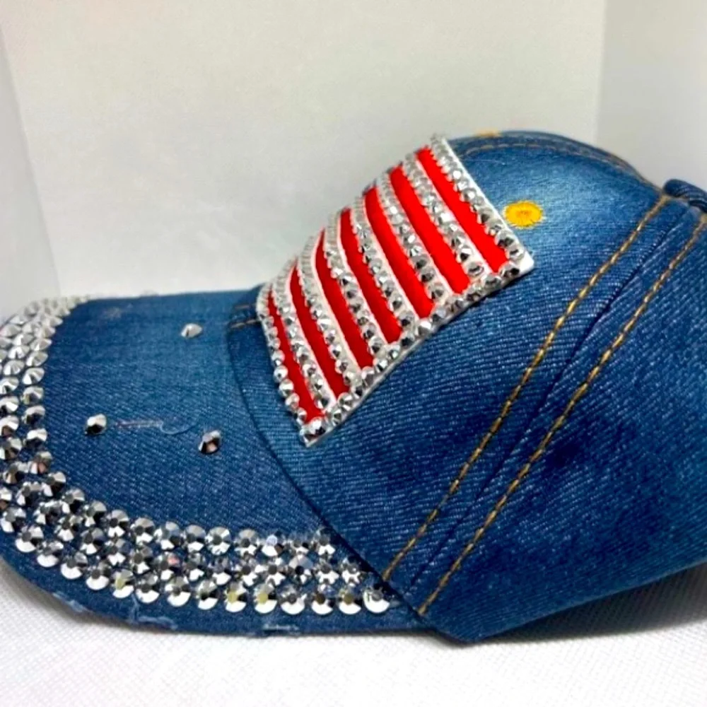 American Denim Baseball Hat w/Rhinestones, NWOT